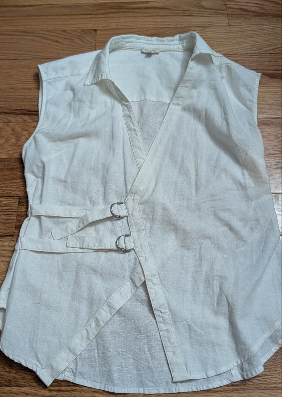 Anthropologie Pilcro Belted Wrap Linen Cotton Blouse Sz M White - Picture 5 of 10
